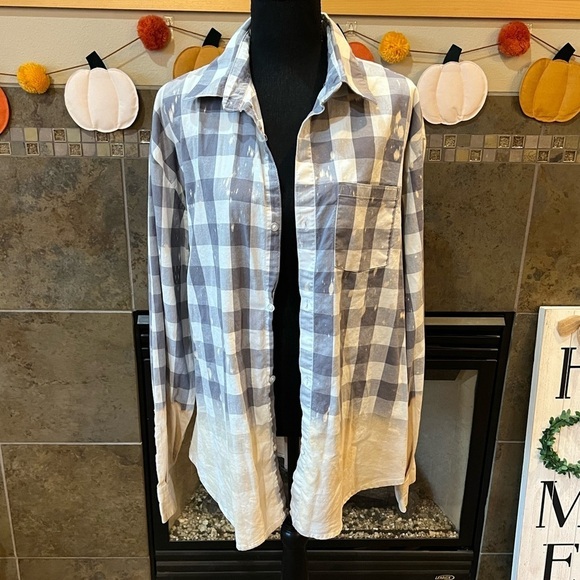 Plaid bleach splatter shirt from Southern Bliss, size large - Picture 1 of 4
